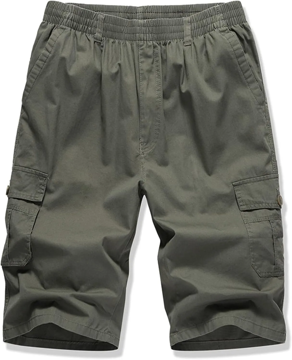 Mens Summer Shorts Loose Fit Cotton Elastic Waist Multi Pockets Cargo Shorts Fashion Outdoor Solid Beach Shorts
