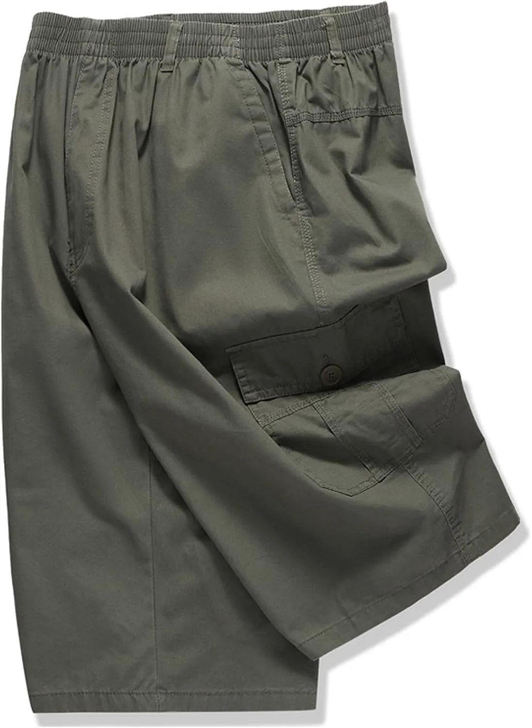 Mens Summer Shorts Loose Fit Cotton Elastic Waist Multi Pockets Cargo Shorts Fashion Outdoor Solid Beach Shorts