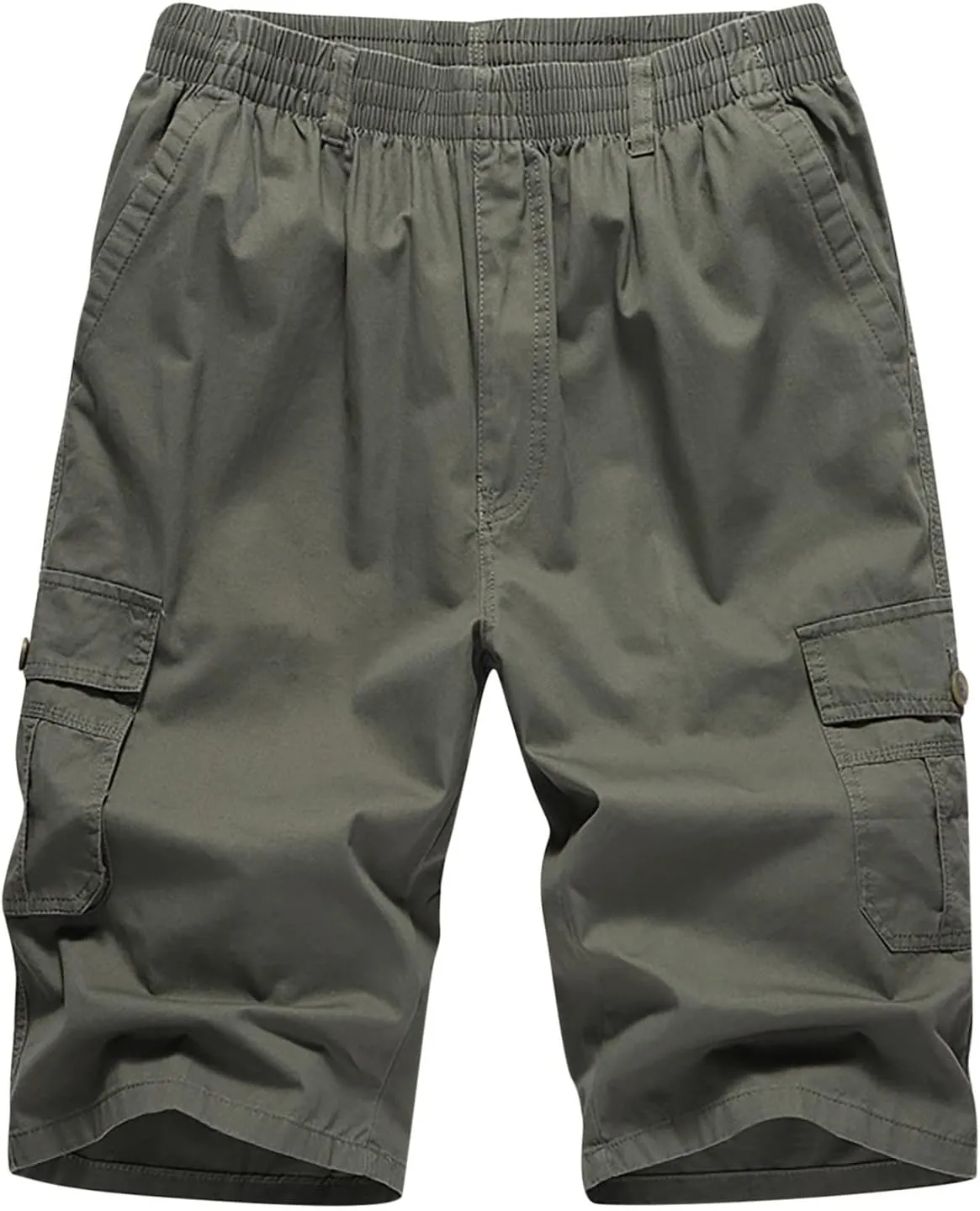 Mens Summer Shorts Loose Fit Cotton Elastic Waist Multi Pockets Cargo Shorts Fashion Outdoor Solid Beach Shorts