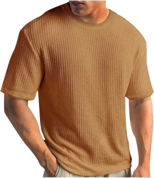 Mens Summer Solid Color Crew Neck Tshirts 2024 Beach Short Sleeve T-Shirt Casual Loose Fit Knitted Tees Clothes