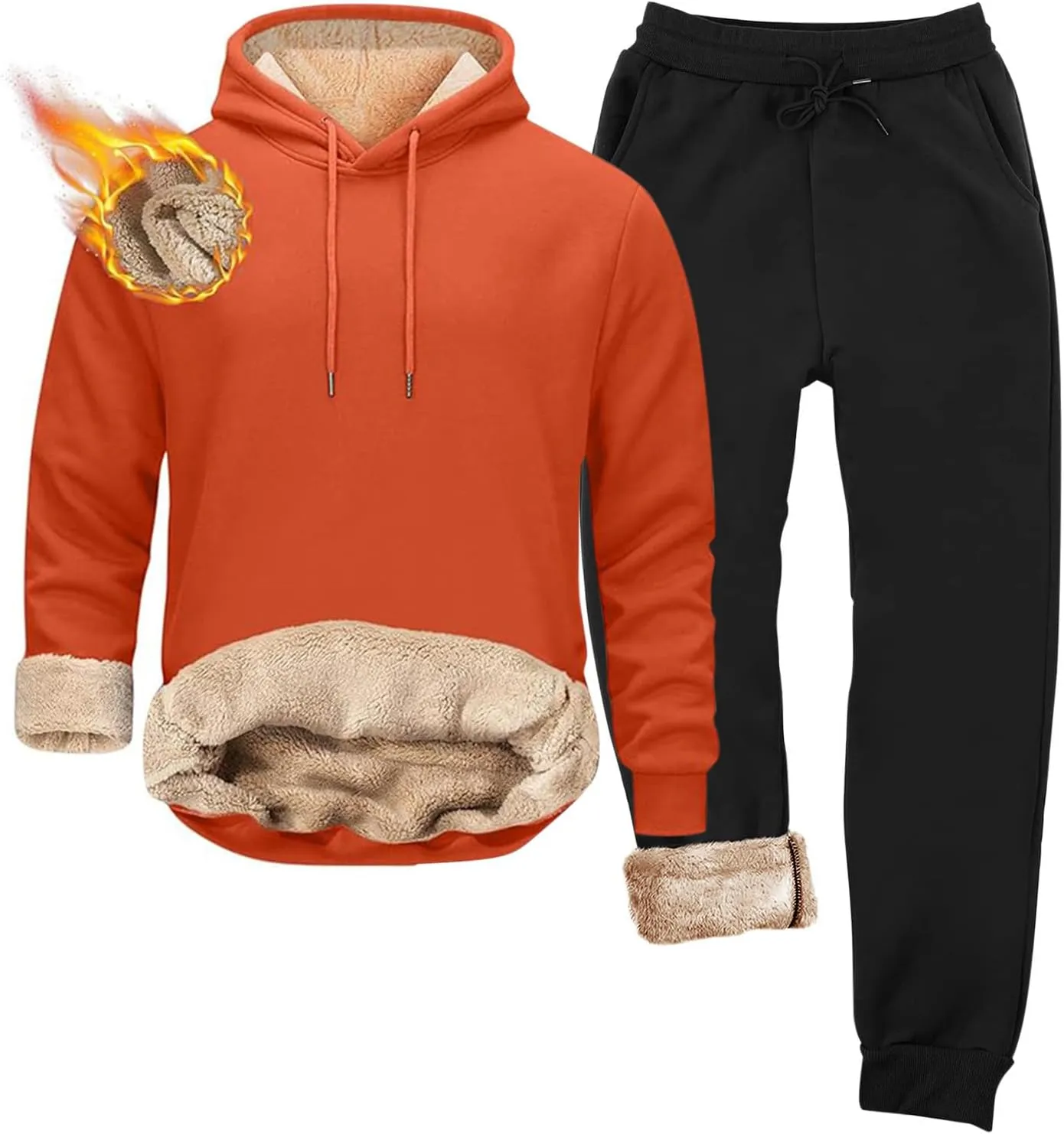 Mens Sweatsuits Fleece Sherpa Lined Tracksuits 2 Piece Warm Hoodie Sweatshirts Sweatpants Suit Set Trendy 2025