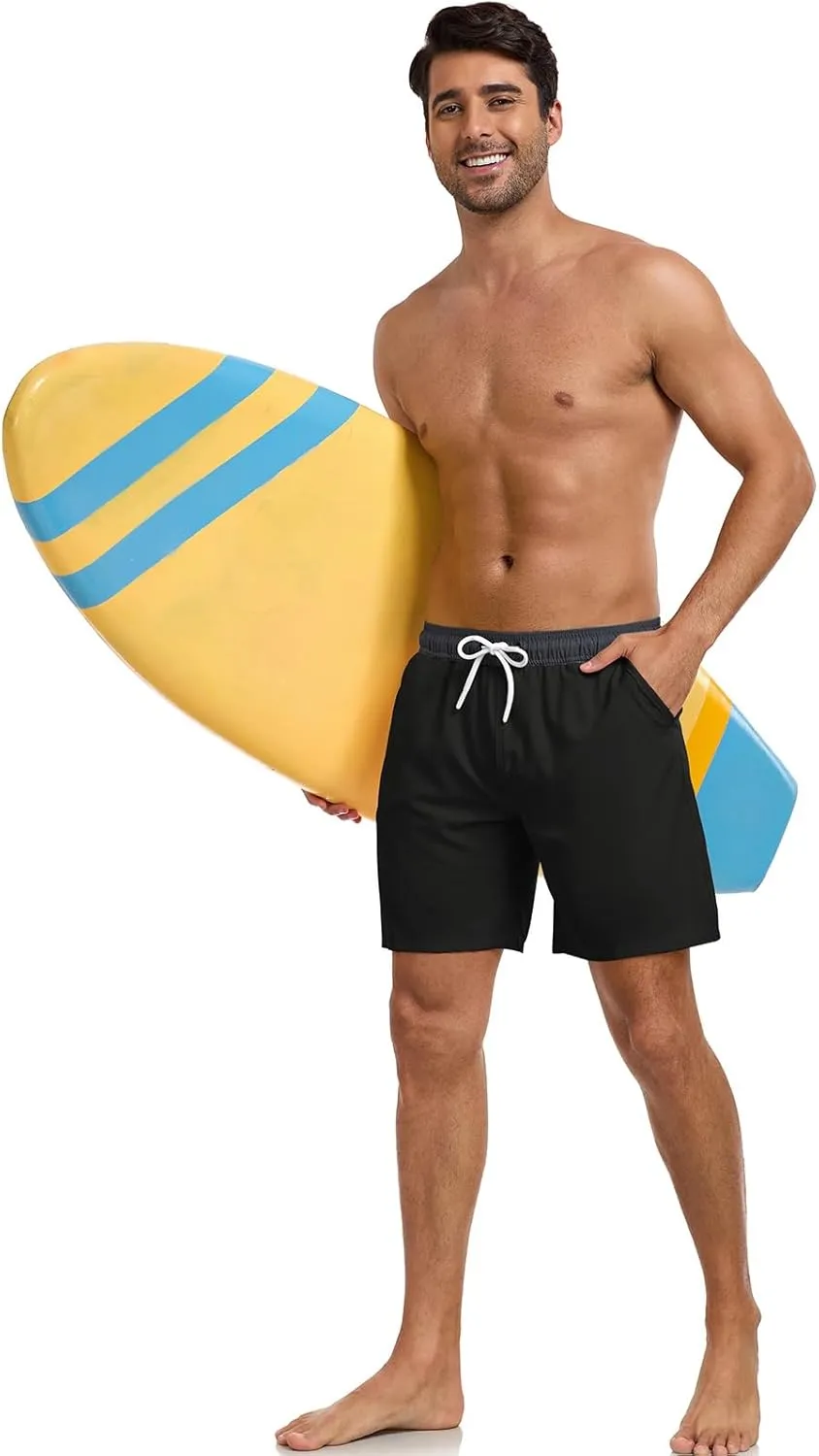 Mens Swim Trunks with Compression Liner 7 Inch Swim Shorts 2 in 1 Quick Dry Board Shorts Beach Wear