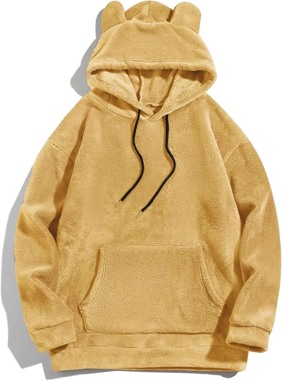 Men's Teddy Bear Ear Hoodies Pullover Oversized Long Sleeve Fuzzy Fleece Hooded Sweatshirts Soft Warm Plush Homewear