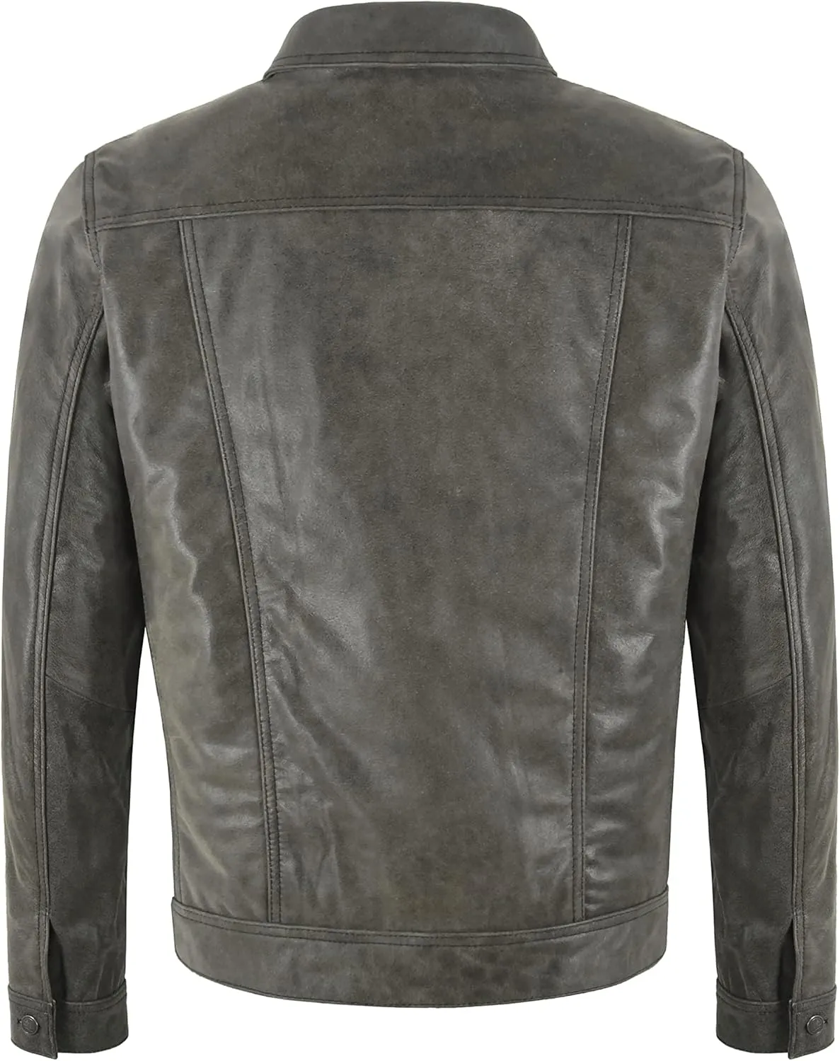 Men's Trucker Distressed Leather Jacket Western Classic Shirt Style Vintage Denim Look Jacket 1280