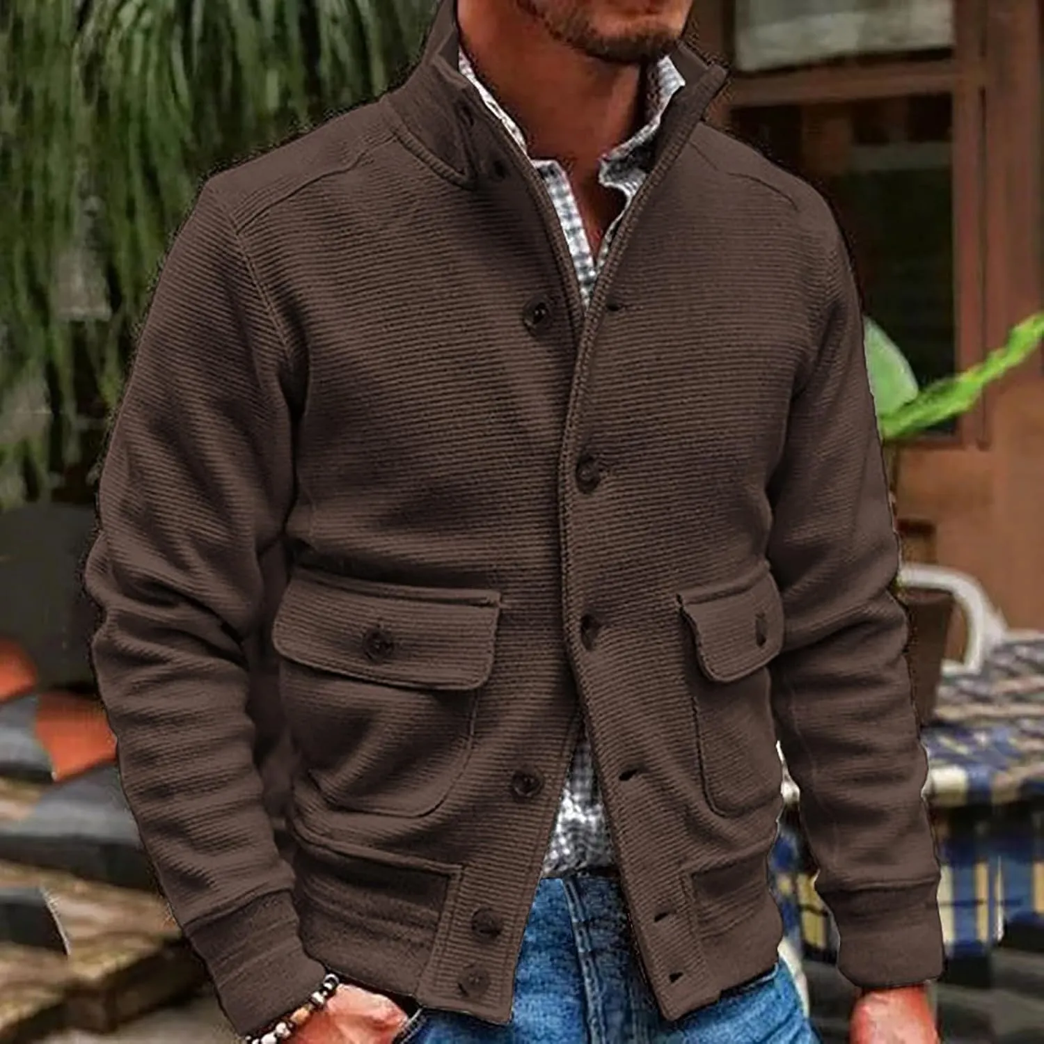 Men's Winter Thick Jacket Large Size Padded Lapel Collar Button Down Long Sleeve Vintage Jackets Causal Hiking Coats