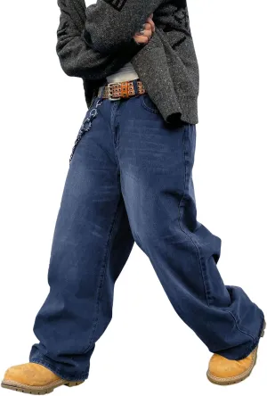 Men's Y2k Hip Hop Baggy Jeans Distressed Wide Leg Denim Pants Casual Loose Fit Trousers Streetwear Jinco Relaxed 2000s Extreme Motion Skater Skateboard Street,A30 Medium Blue,Small