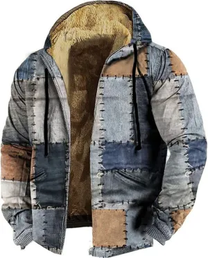 Mens Zip Up Faux Suede Leather Sherpa Jackets Winter Warm Fleece Denim Jackets Splicing Tactical Hoodies Sweatshirts