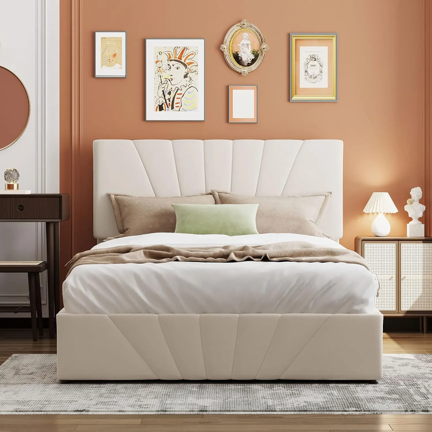 Merax Full Size Frame, Upholstered Platform Bed with Hydraulic Storage Space Headboard, No Box Spring Needed,Easy Assembly, Beige
