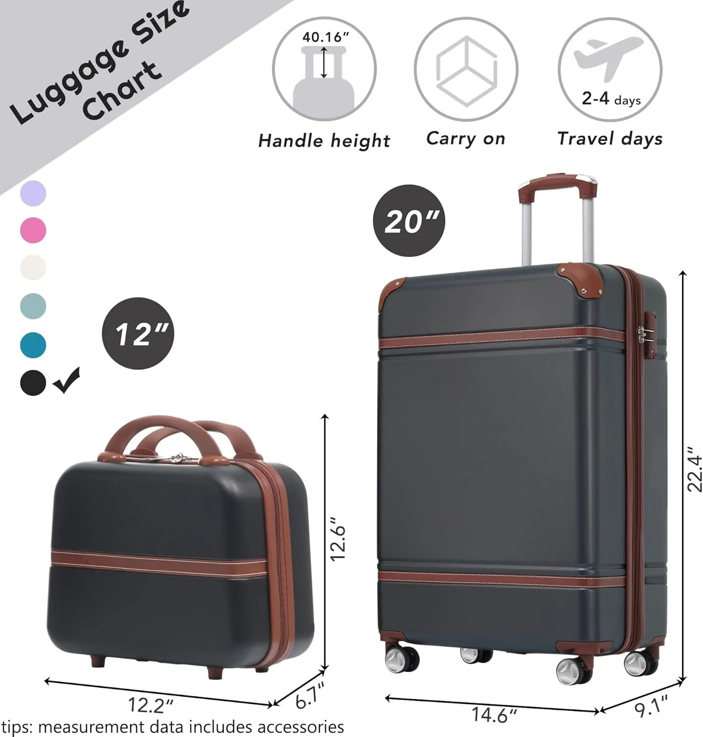 Merax Hardside TSA Lock Carry On Suitcase Luggage, Black   Brown, 20 Inch with 16 Inch Bag