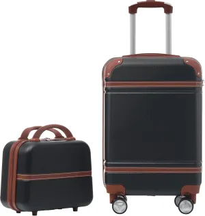 Merax Hardside TSA Lock Carry On Suitcase Luggage, Black   Brown, 20 Inch with 16 Inch Bag