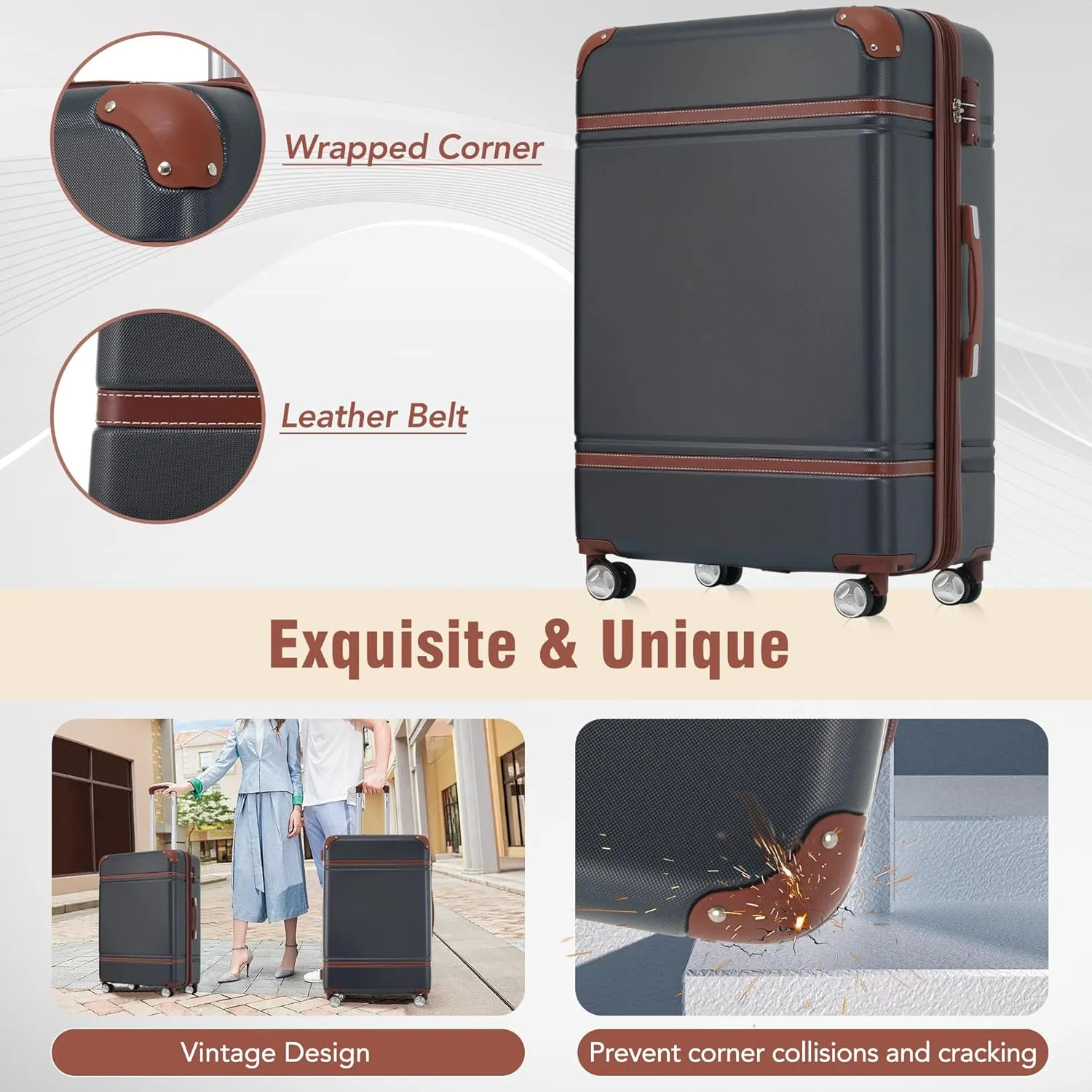 Merax Hardside TSA Lock Carry On Suitcase Luggage, Black   Brown, 20 Inch with 16 Inch Bag