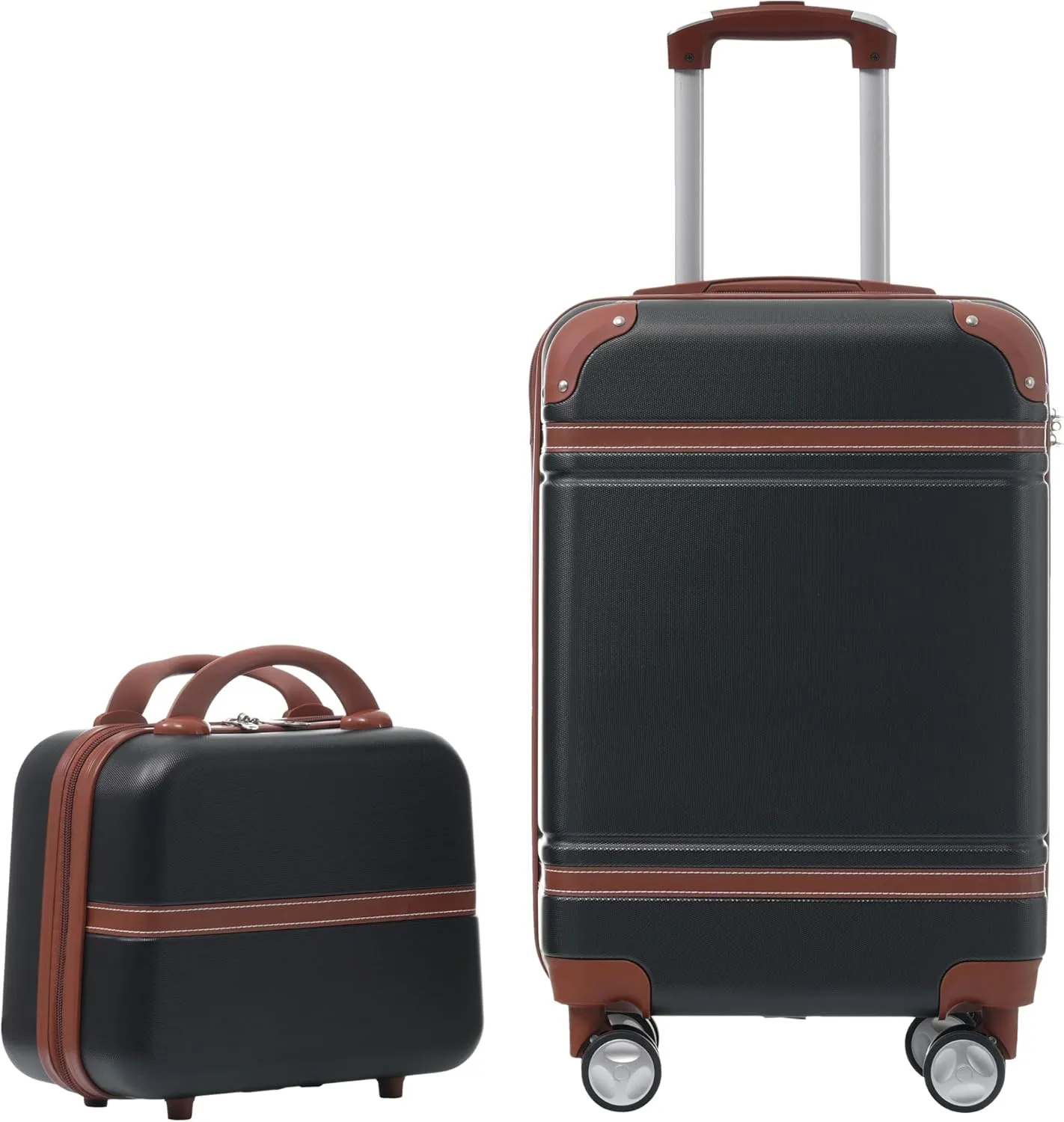 Merax Hardside TSA Lock Carry On Suitcase Luggage, Black   Brown, 20 Inch with 16 Inch Bag