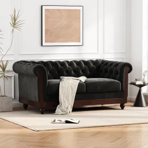 Merax Velvet Chesterfield Sofa, Retro Style Upholstered 3 Seater Leather Couch Rolled Arm for Living Room Bedroom Office, Black
