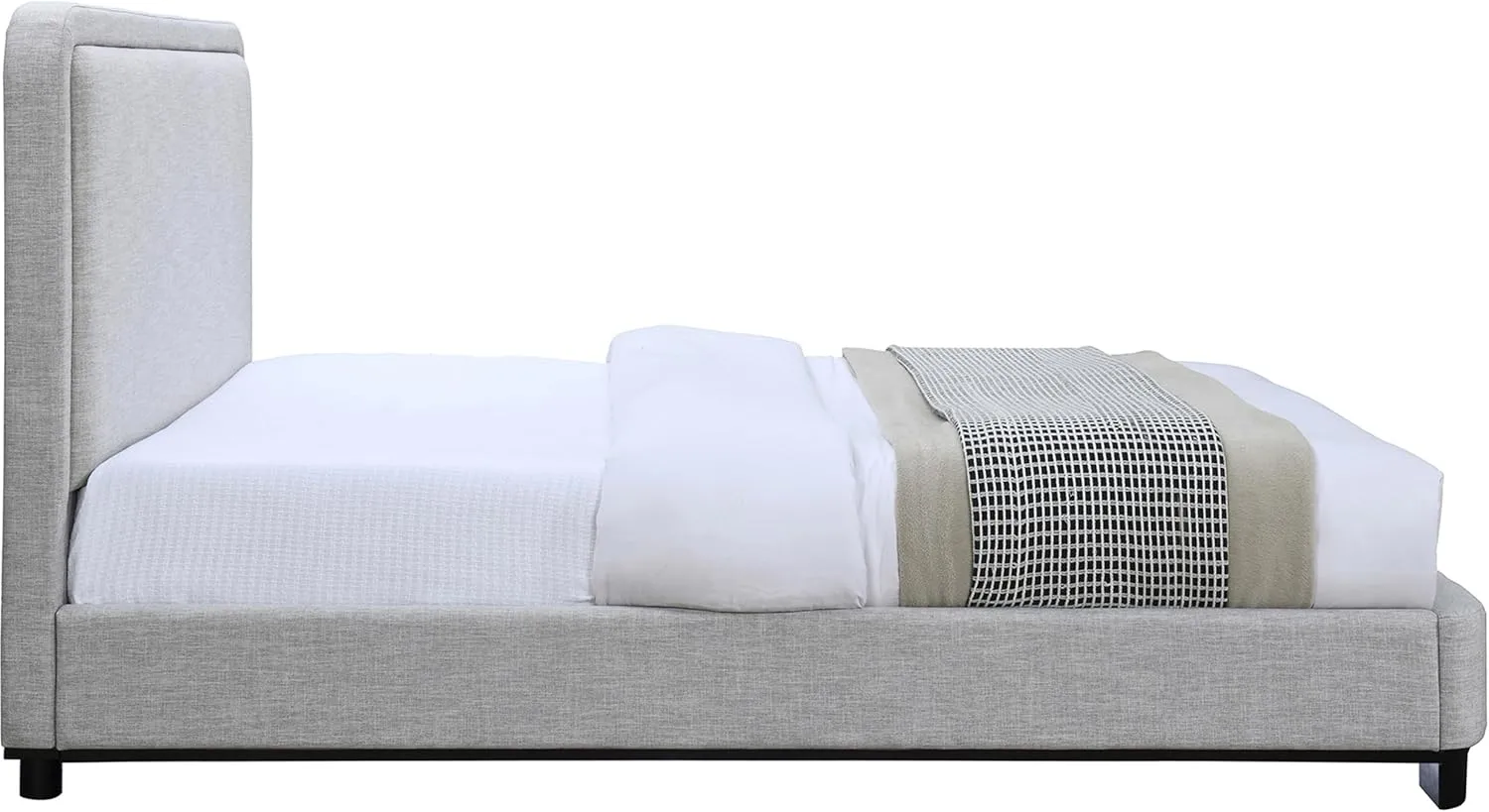 Meridian Furniture B1202Grey-K Nolita Collection Modern | Contemporary King Bed with Soft Light Grey Durable Linen Textured Fabric, Solid Wood Black Finish, 80.5" W x 87.5" D x 47.5" H, Grey, King