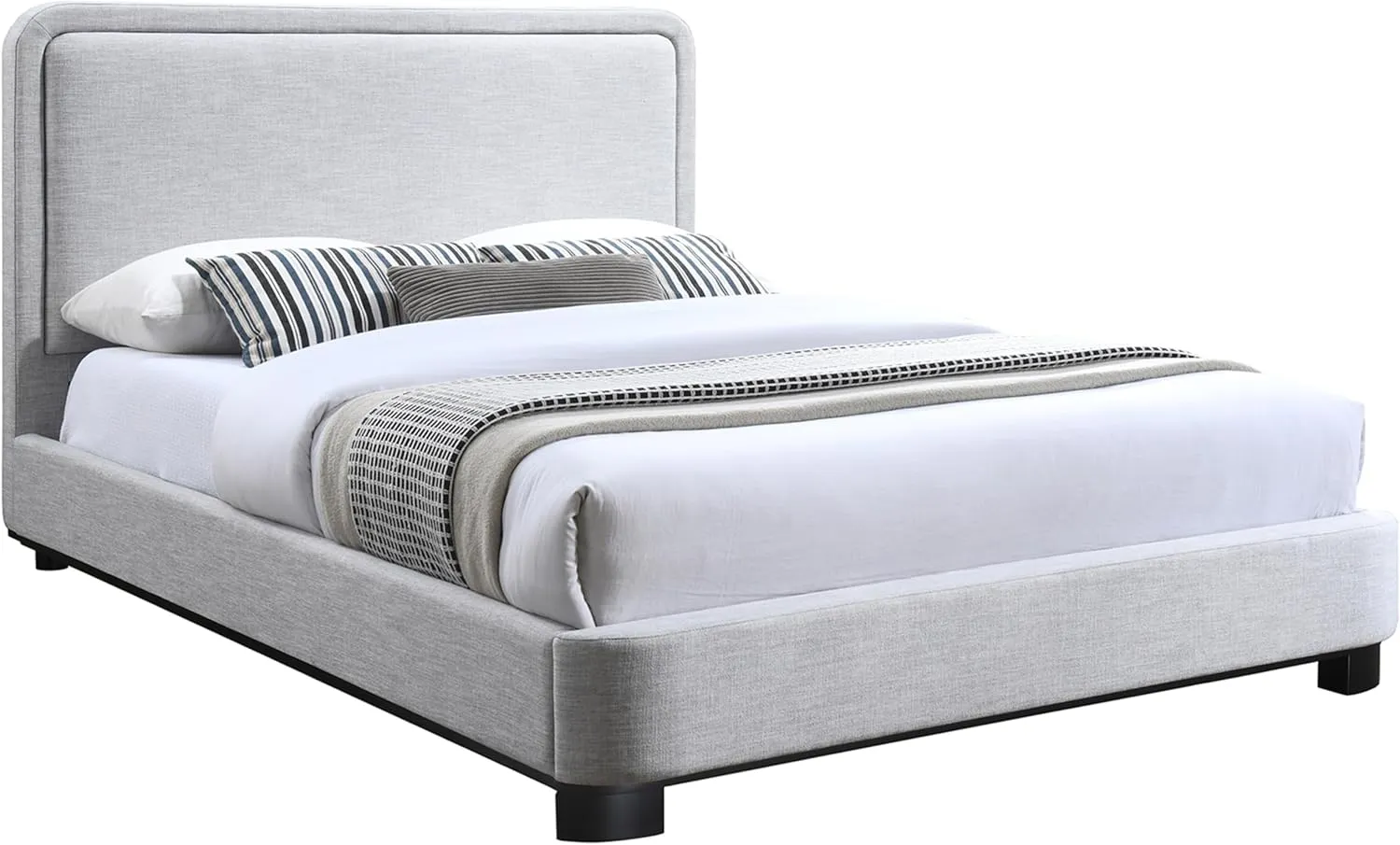 Meridian Furniture B1202Grey-K Nolita Collection Modern | Contemporary King Bed with Soft Light Grey Durable Linen Textured Fabric, Solid Wood Black Finish, 80.5" W x 87.5" D x 47.5" H, Grey, King