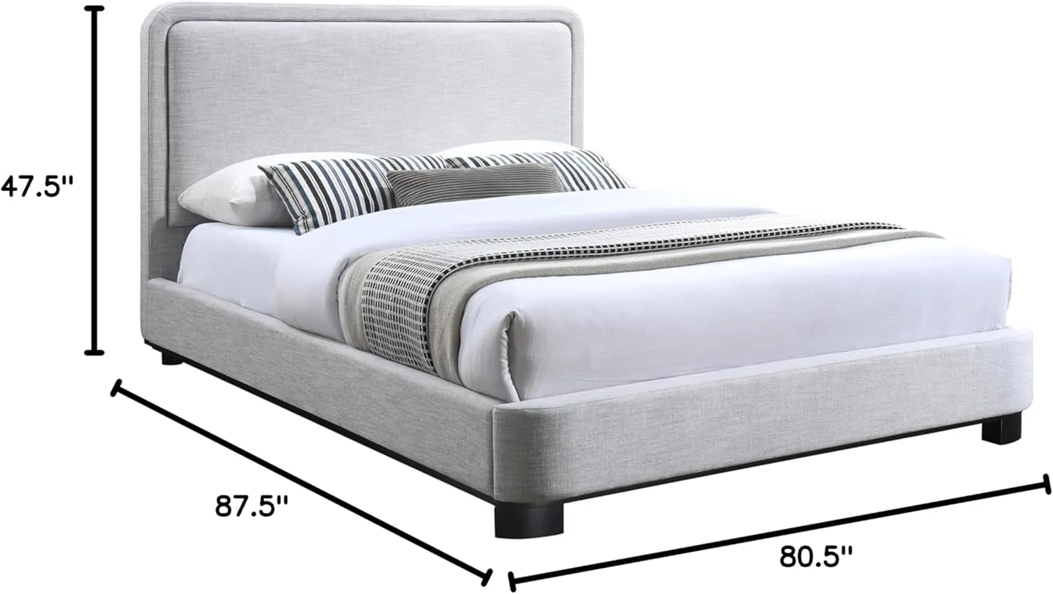 Meridian Furniture B1202Grey-K Nolita Collection Modern | Contemporary King Bed with Soft Light Grey Durable Linen Textured Fabric, Solid Wood Black Finish, 80.5" W x 87.5" D x 47.5" H, Grey, King