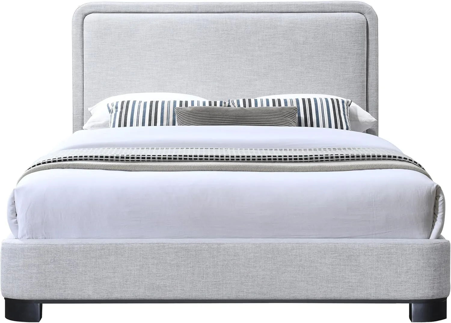 Meridian Furniture B1202Grey-K Nolita Collection Modern | Contemporary King Bed with Soft Light Grey Durable Linen Textured Fabric, Solid Wood Black Finish, 80.5" W x 87.5" D x 47.5" H, Grey, King