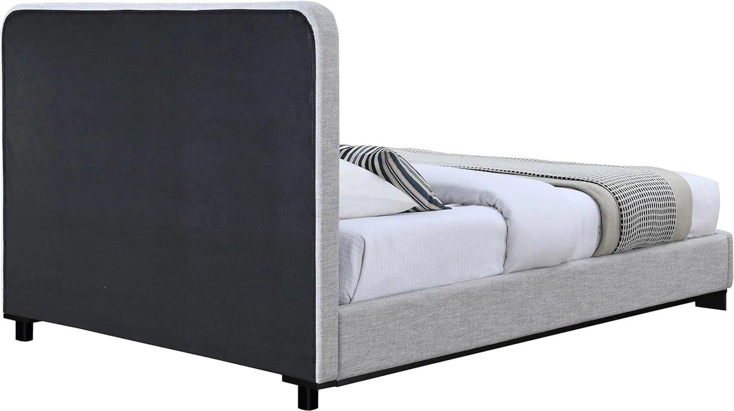 Meridian Furniture B1202Grey-K Nolita Collection Modern | Contemporary King Bed with Soft Light Grey Durable Linen Textured Fabric, Solid Wood Black Finish, 80.5" W x 87.5" D x 47.5" H, Grey, King