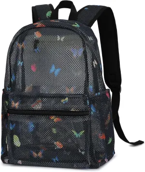 Mesh Backpack for Girls, Kids Semi-Transparent School Bookbag Women See Through Beach Bag Daypack (Butterfly)