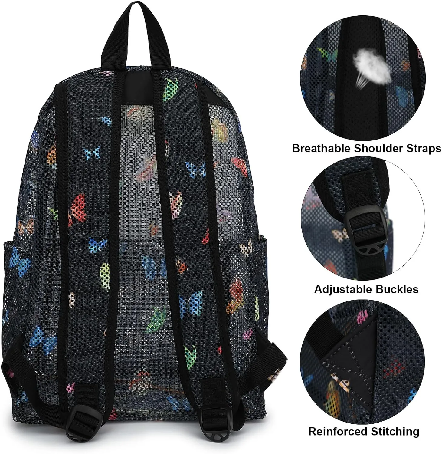Mesh Backpack for Girls, Kids Semi-Transparent School Bookbag Women See Through Beach Bag Daypack (Butterfly)
