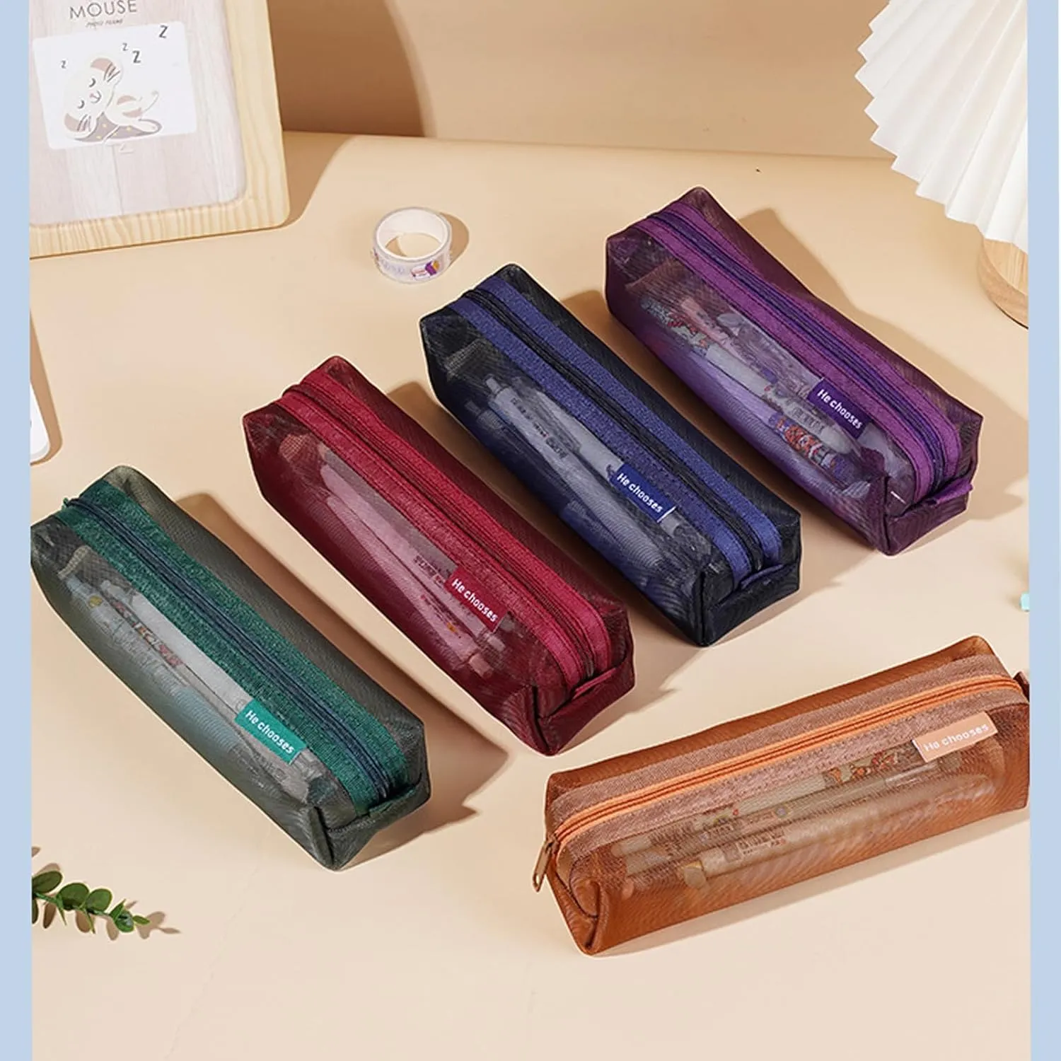 Mesh Cosmetic Bag Portable Clear Makeup Bags Mesh Zipper Pouch for Home Office Travel Accessories Organizer
