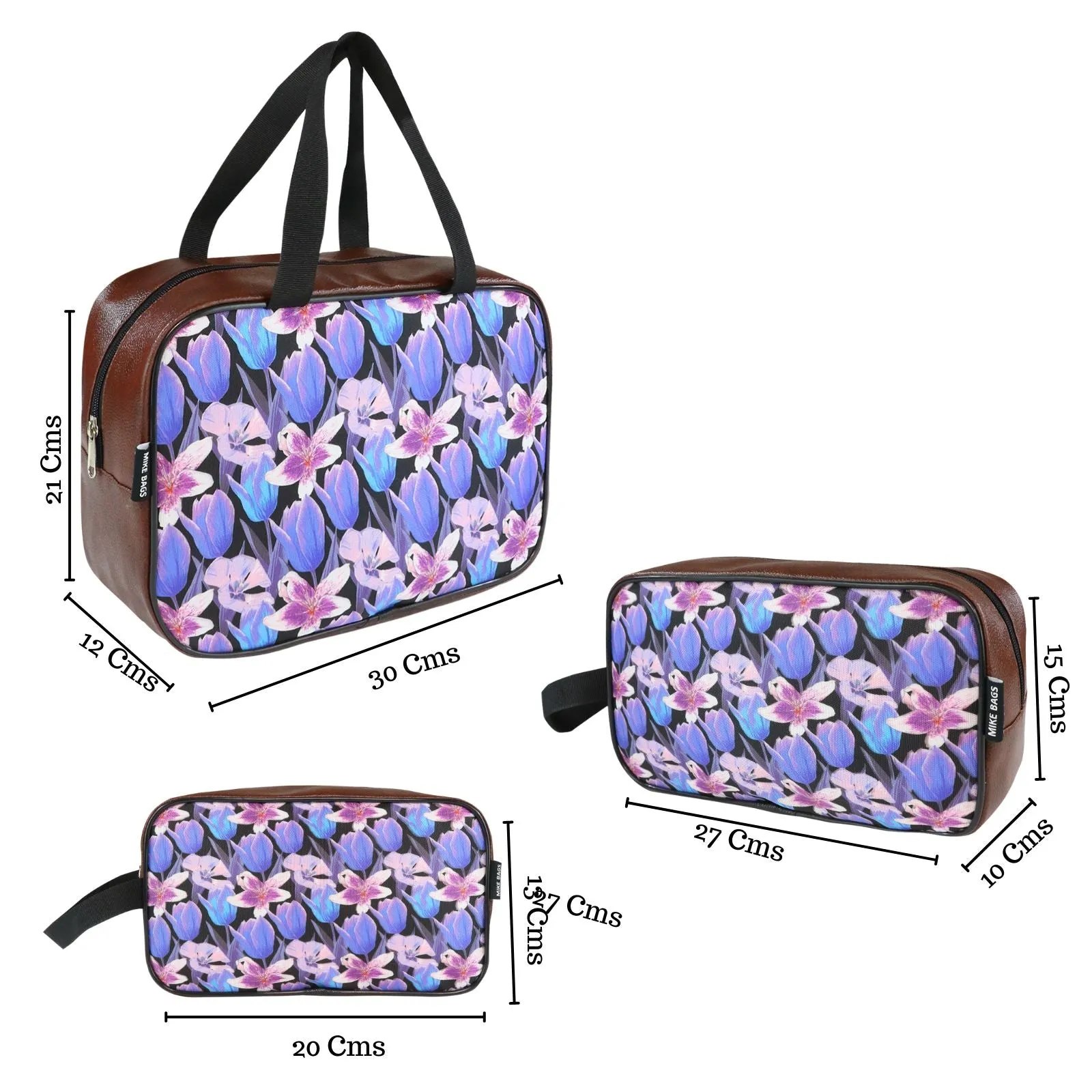 Mike Multi-Functional Makeup Pouch for Women set of 3 - Brown