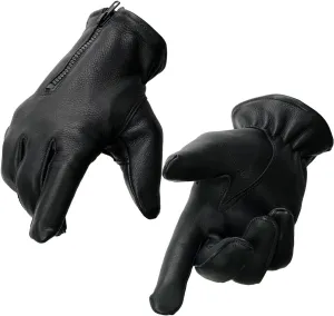 Milwaukee Leather SH866 Men's Thermal Lined USA Deerskin Leather Black Motorcycle Gloves w/Zipper Closure