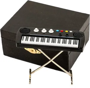 Miniature Electronic Organ with Case Mini Musical Instrument Electric Keyboard Replica Collectible Figurines Dollhouse Accessories Model Home Decoration Display Ornament (3.53"x1.37"x2.96")