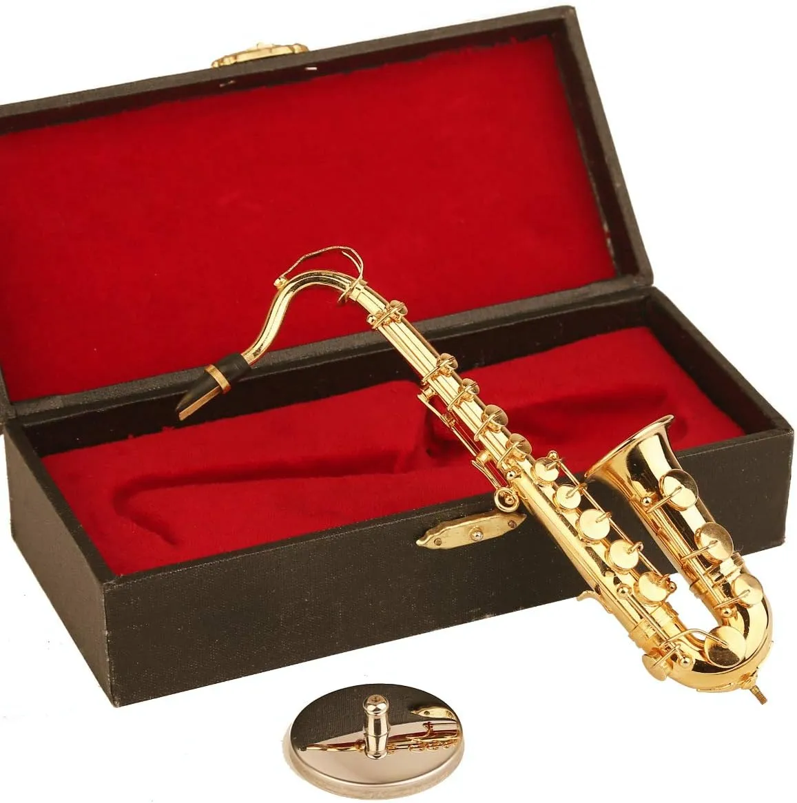 Miniature Saxophone with Stand and Case Brass Mini Musical Instrument Replica Collectible Figurines Dollhouse Accessories Model Home Decorations Ornaments (Tenor Saxophone, 6.22"x3.07"x1.12")
