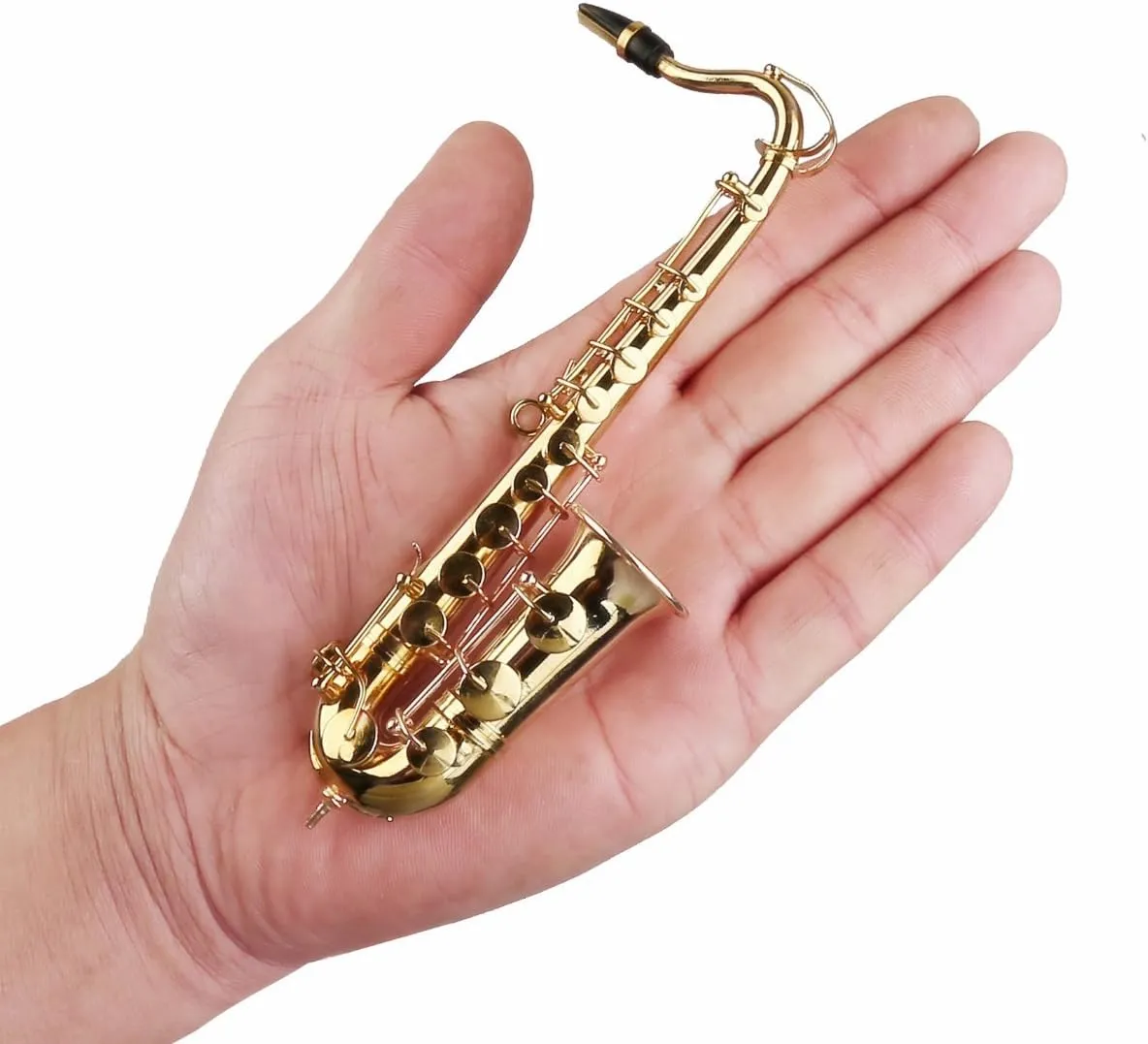Miniature Saxophone with Stand and Case Brass Mini Musical Instrument Replica Collectible Figurines Dollhouse Accessories Model Home Decorations Ornaments (Tenor Saxophone, 6.22"x3.07"x1.12")