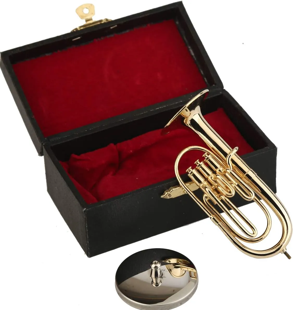 Miniature Tuba with Stand and Case Brass Mini Musical Instrument Tuba Replica Collectible Figurines Dollhouse Accessories Model Home Decorations Display Ornaments (3.94"x1.42" Baritone Horn)