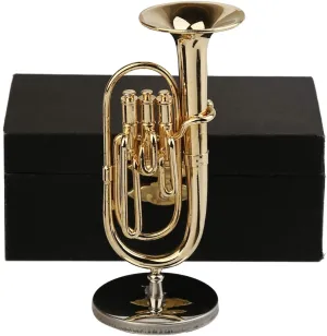 Miniature Tuba with Stand and Case Brass Mini Musical Instrument Tuba Replica Collectible Figurines Dollhouse Accessories Model Home Decorations Display Ornaments (3.94"x1.42" Baritone Horn)