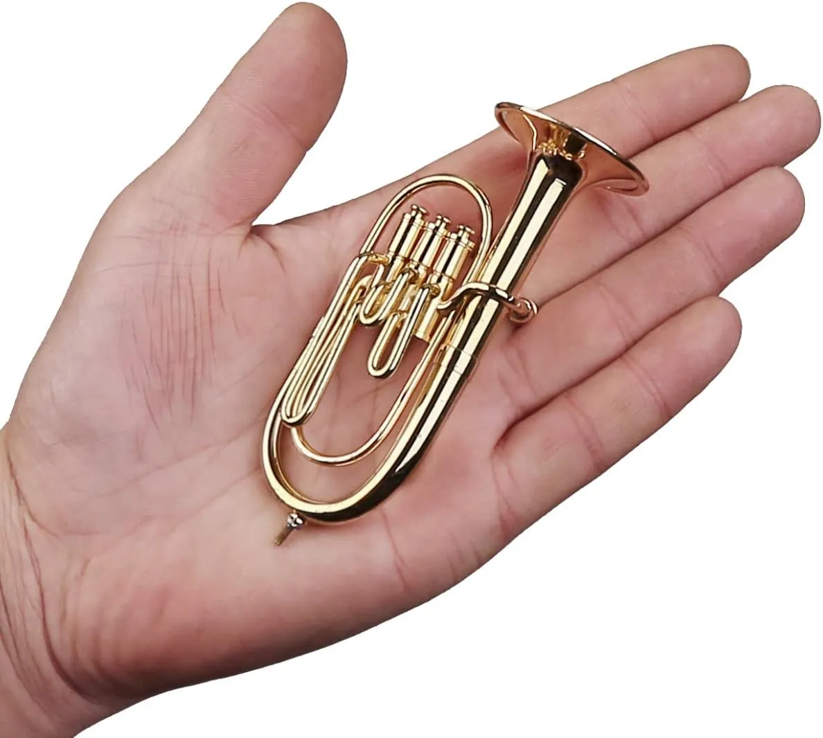 Miniature Tuba with Stand and Case Brass Mini Musical Instrument Tuba Replica Collectible Figurines Dollhouse Accessories Model Home Decorations Display Ornaments (3.94"x1.42" Baritone Horn)