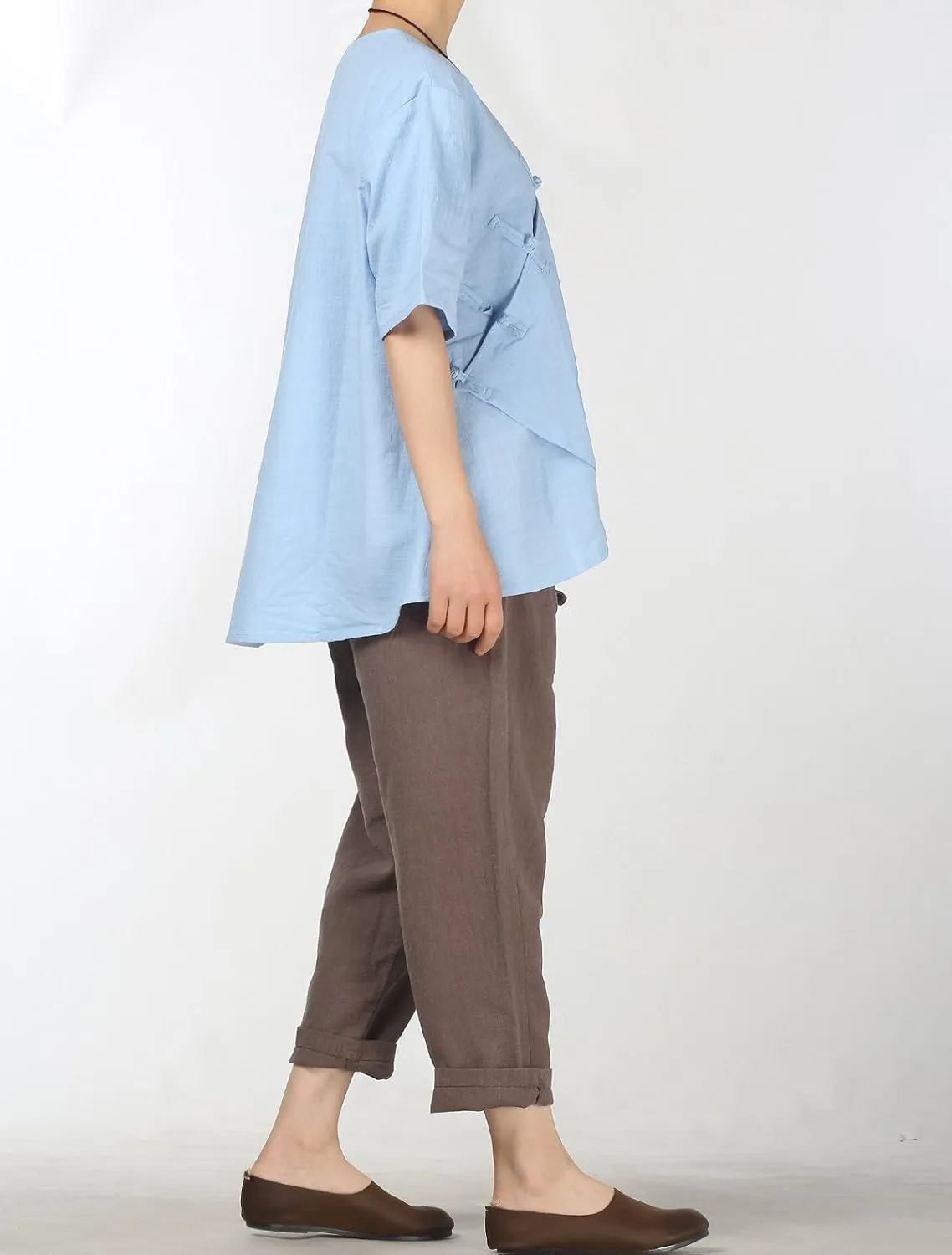 Minibee Women's Linen Retro Chinese Frog Button Tops Blouse