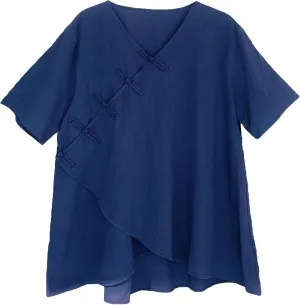 Minibee Women's Linen Retro Chinese Frog Button Tops Blouse