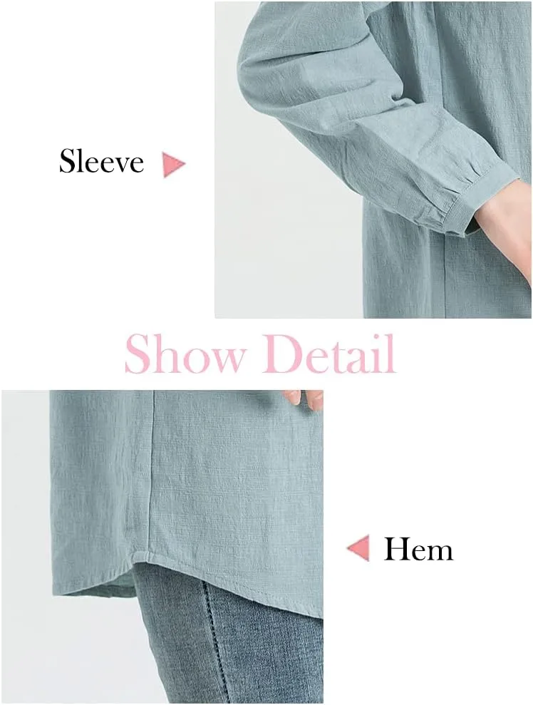 Minibee Women's Scoop Neck Pleated Blouse Solid Color Lovely Button Tunic Shirt