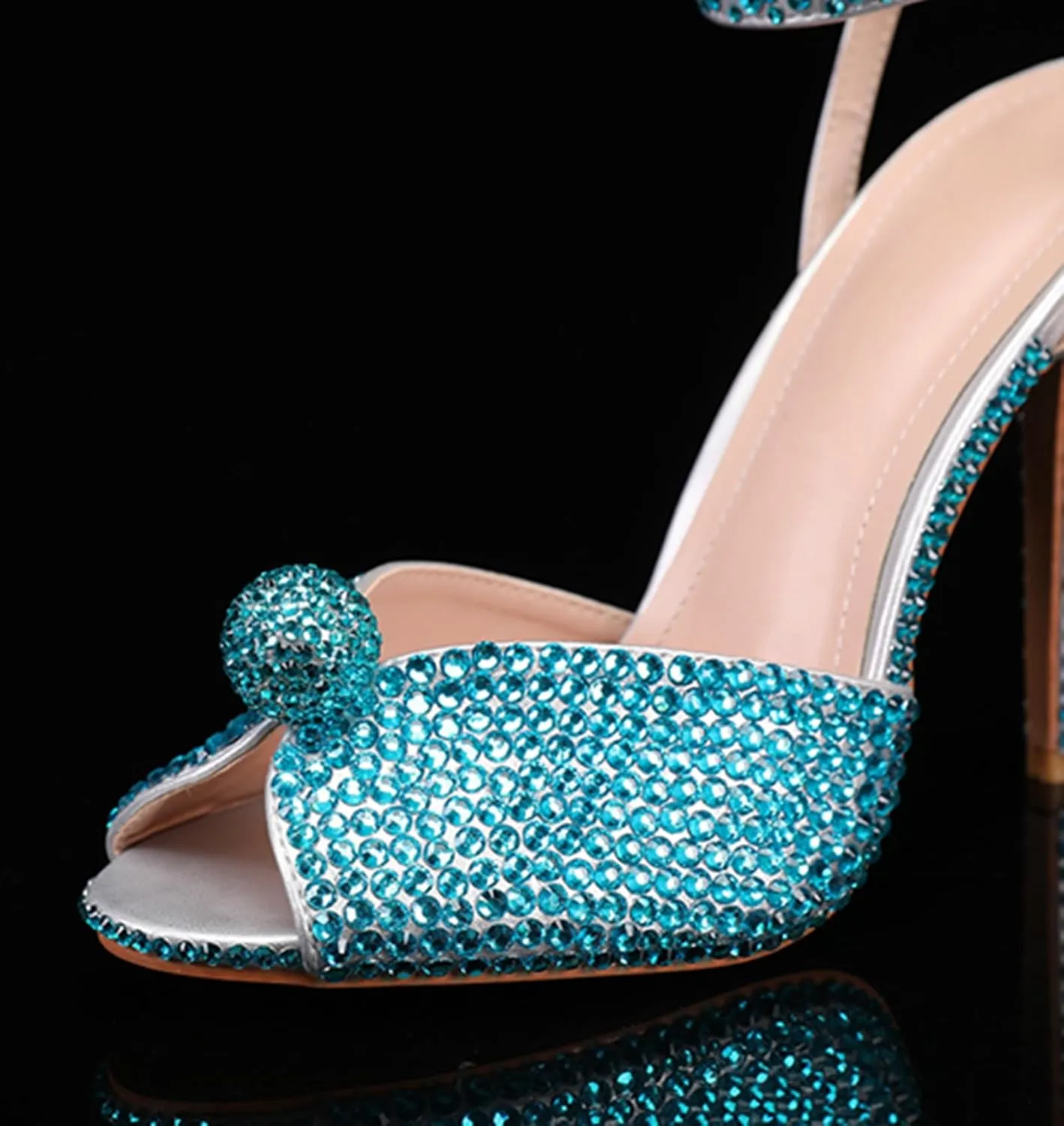 Minishion Slingback High Heel Wedding Shoes for Women with Crystals Fashion Evening Party Sandals