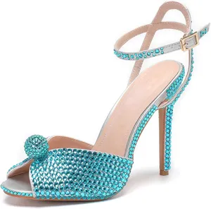Minishion Slingback High Heel Wedding Shoes for Women with Crystals Fashion Evening Party Sandals