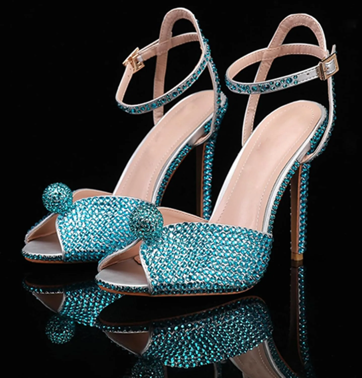 Minishion Slingback High Heel Wedding Shoes for Women with Crystals Fashion Evening Party Sandals