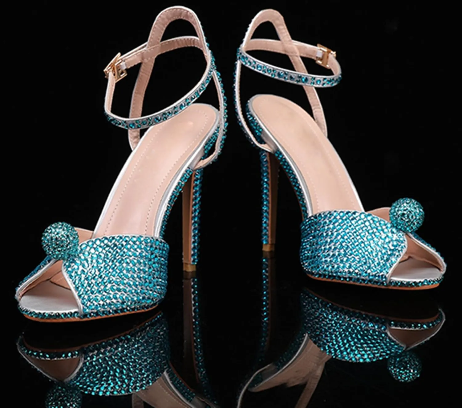 Minishion Slingback High Heel Wedding Shoes for Women with Crystals Fashion Evening Party Sandals