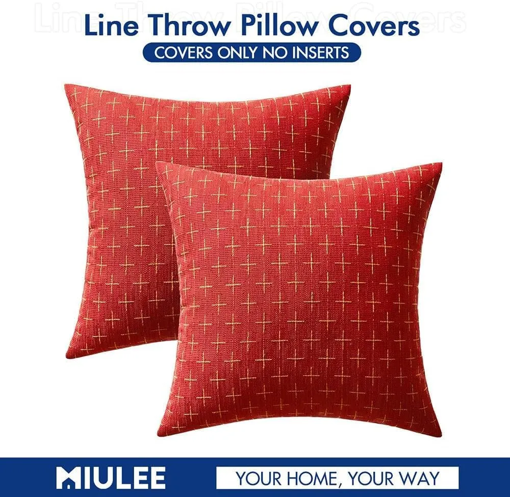 MIULEE Pack of 2 Christmas Decorative Burlap Linen Throw Pillow Covers Modern Farmhouse Pillowcase Rustic Woven Textured Cushion Cover for Sofa Couch Bed 16x16 Inch Christmas Red