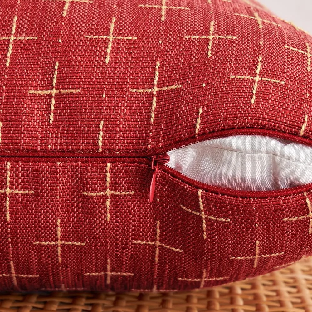 MIULEE Pack of 2 Christmas Decorative Burlap Linen Throw Pillow Covers Modern Farmhouse Pillowcase Rustic Woven Textured Cushion Cover for Sofa Couch Bed 16x16 Inch Christmas Red