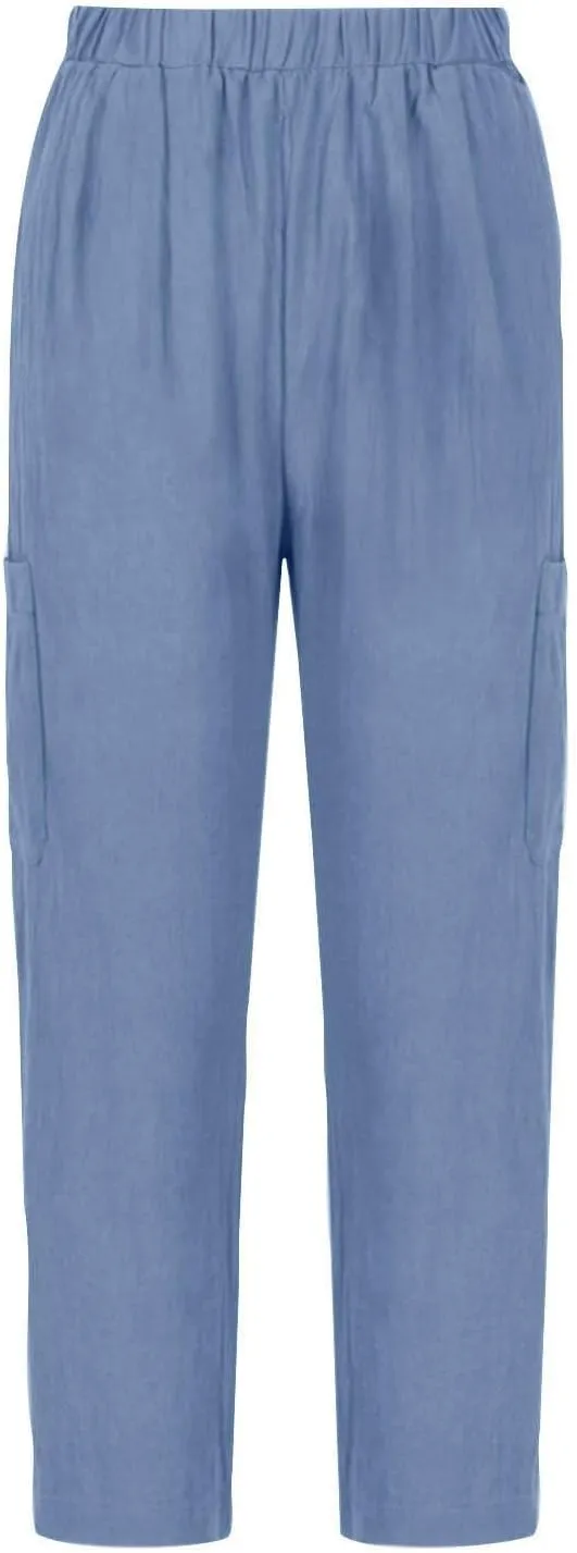 Miyaomn Women's Casual Tapered Cargo Capri Pants Cotton Linen High Elastic Waist Solid Cropped Lounge Trousers with Pockets