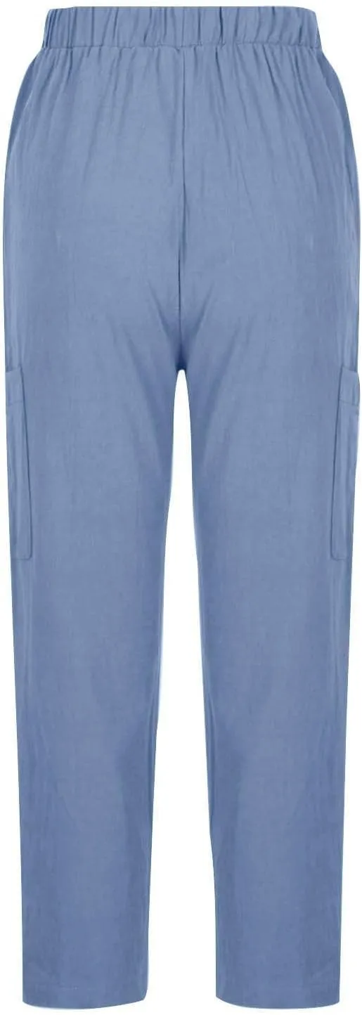 Miyaomn Women's Casual Tapered Cargo Capri Pants Cotton Linen High Elastic Waist Solid Cropped Lounge Trousers with Pockets