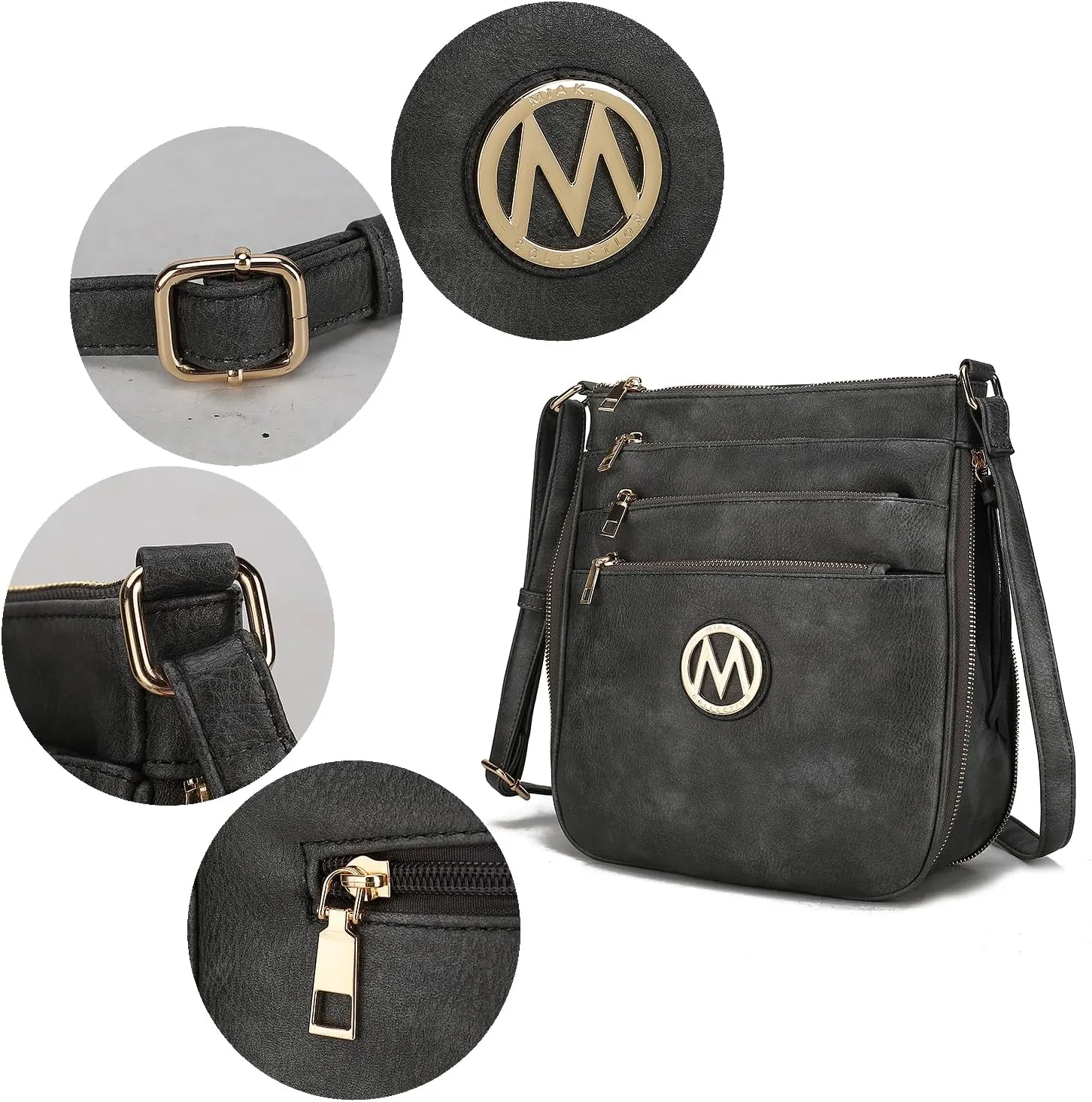 MKF Collection Crossbody Bag for Women – PU Leather Messenger Bag Purse – Designer Handbag Shoulder Strap Purse By Mia K