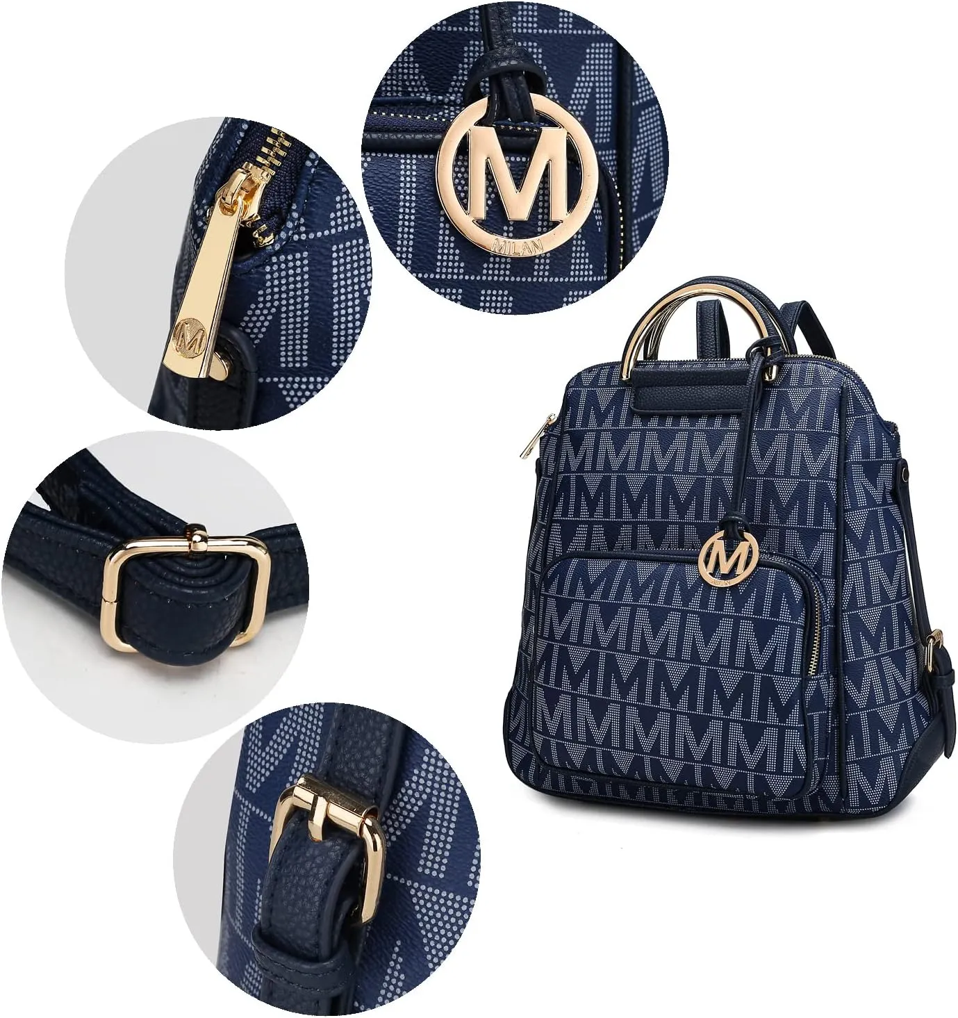 MKF Collection Signature Women Backpack, Vegan Leather Travel Bag Top-Handle Fashion Business Work Bag by Mia K