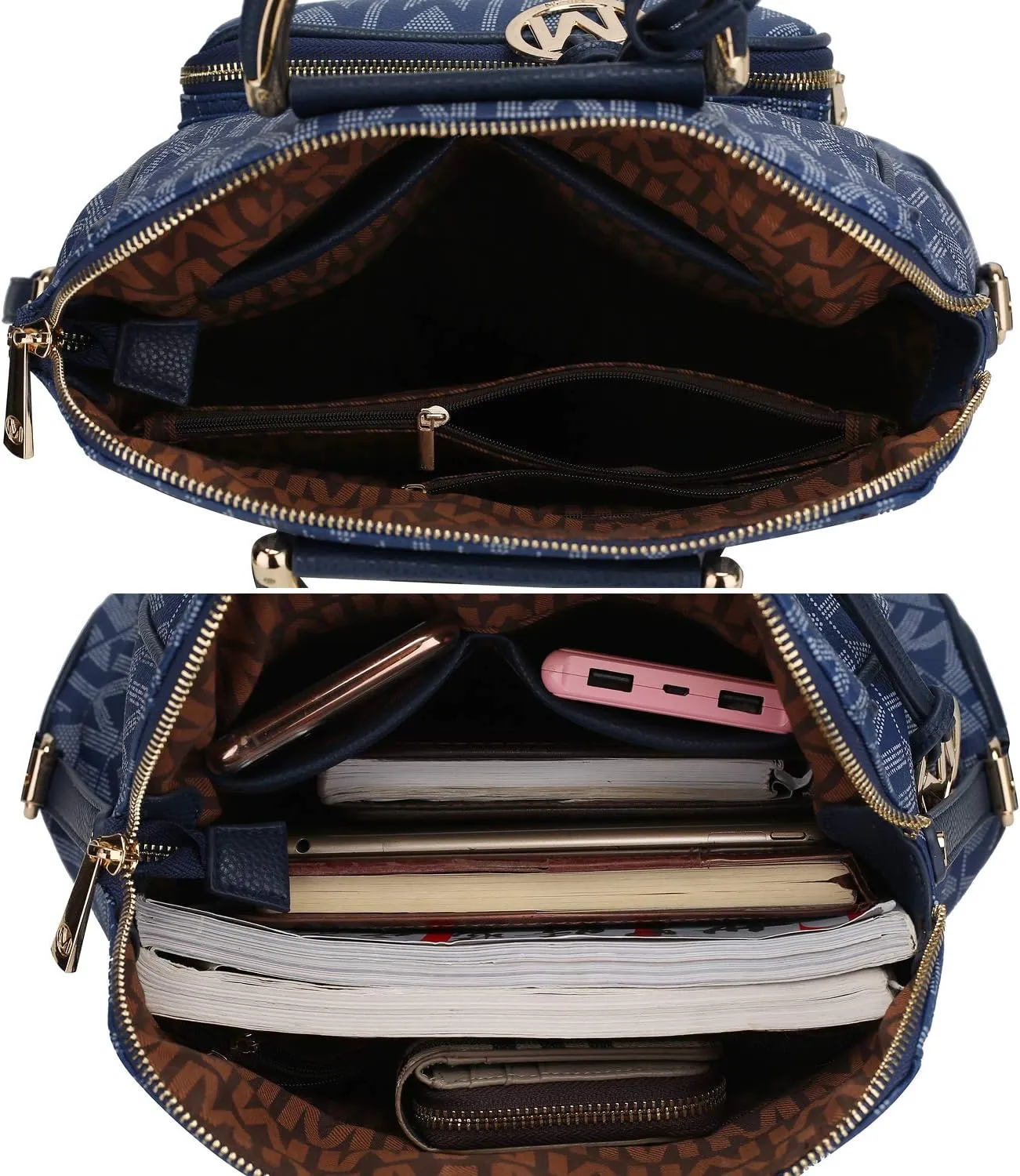 MKF Collection Signature Women Backpack, Vegan Leather Travel Bag Top-Handle Fashion Business Work Bag by Mia K