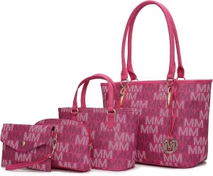 MKF Collection Tote Bag for Women, Shoulder Handbag & Wristlet Pouch Purse Top Handle Vegan Leather 4Pcs Set Pocketbook