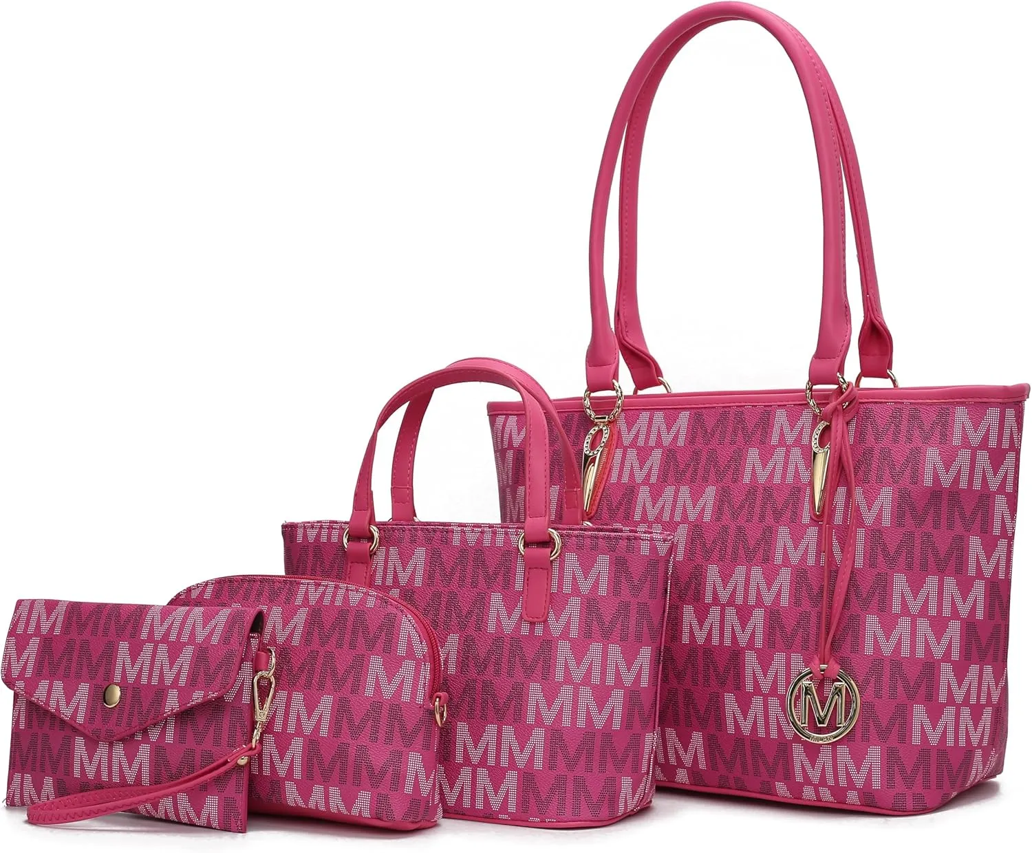 MKF Collection Tote Bag for Women, Shoulder Handbag & Wristlet Pouch Purse Top Handle Vegan Leather 4Pcs Set Pocketbook