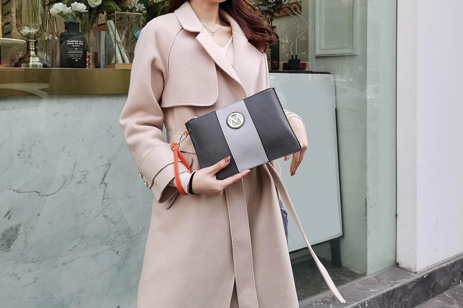 MKF Set Shoulder Bag for Women & Wristlet Wallet Purse: Top Handle Tote Satchel PU Leather Handbag Pocketbook